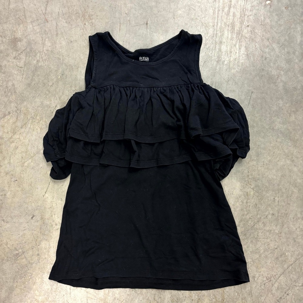 a.n.a New Approach Womens Cold Shoulder Ruffle Knit Top Black XS Short Sleeve